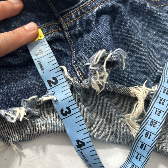 Levi 501 Denim Shorts Womens 31 Blue Micro Short Cut Off Big E Button Fly - Picture 7 of 8